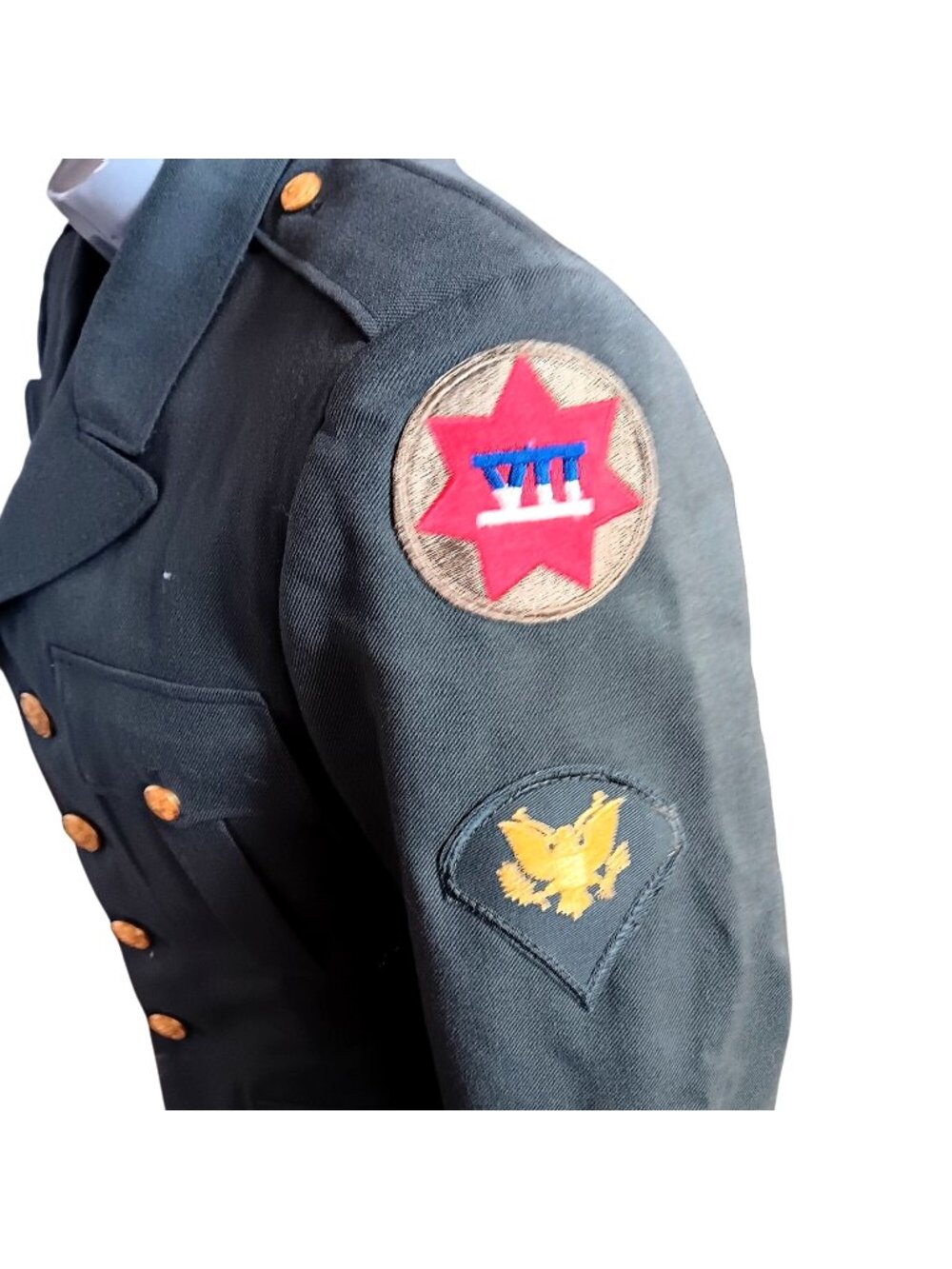 Vintage Men's Blazer Jacket Army 1960's Wool Serge Military Patches 7th Division